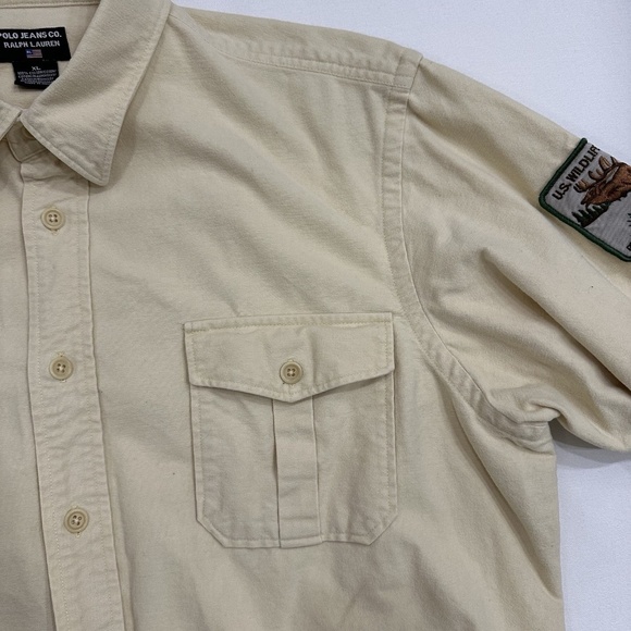 Vintage Ralph Lauren Polo Jeans Company U.S. WILDLIFE PRESERVE Tan Shirt US XL - Picture 5 of 16